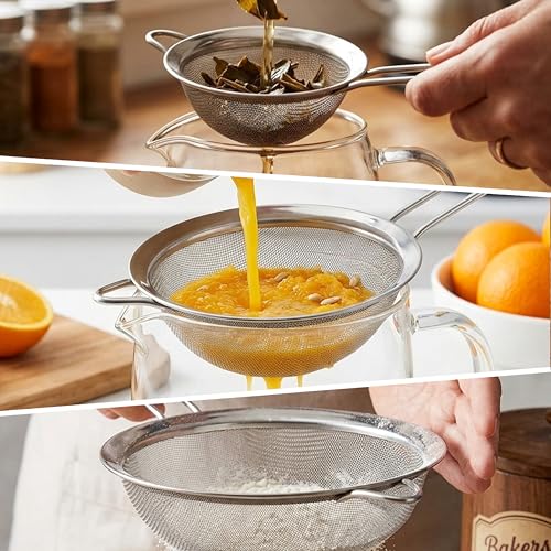 Image of 3PCS Fine Mesh Strainers for Kitchen, Stainless Steel Metal Wire Sieve Strainer, Food Strainer with Handlle for Sifting, Straining and Cooking