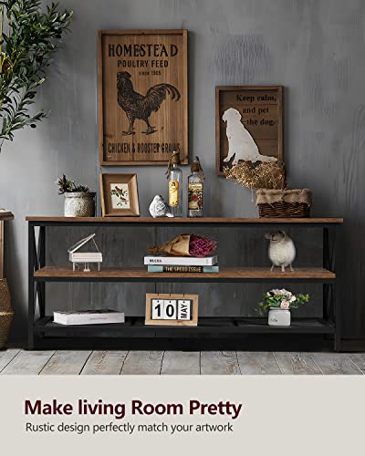 Weenfon Wood Tv Stand For 55 Inch Tv, 47 Inch Metal Tv Table With Adjustable Leg, Unique Rustic Storage Shelve For Living Room, 3-Tiers Tv Console For Bedroom, Rustic Brown #TOP1