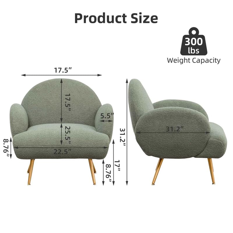Image of Eleese Teddy Upholstered Armchair, Modern Accent Chair with Metal Legs Soft Fabric, Foam Color - Green