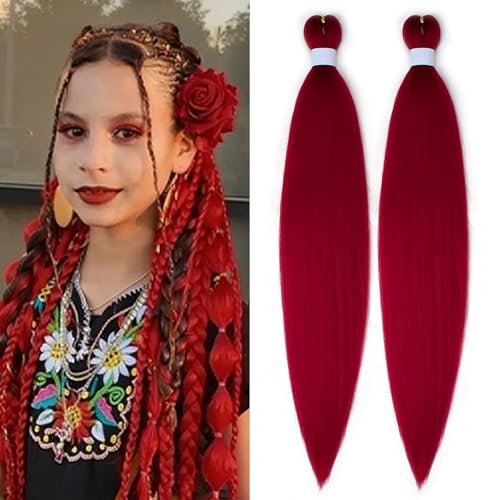 Lounoke red Braiding Hair Pre Stretched Synthetic red Hair Extensions Feed in Hair for Braids for Twist (26 Inch)