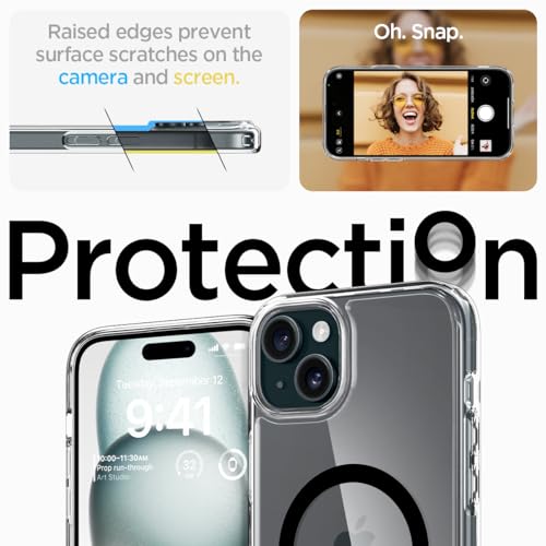 Image of Spigen Ultra Hybrid MagFit Back Cover Case Compatible with iPhone 15 /14 /13 (TPU + Poly Carbonate | Black)