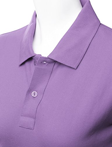 Luxurious Solid Long Sleeves PK Polo Shirt Purple Size L