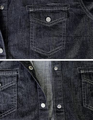Image of Omoone Wome Crop Modern Denim Top Tie Knot Shirt Chambray Cardigan | Roll Up 3 /4 Sleeve, Button Down, Tie Front Blouse, Western Cowgirl Jean Shirts