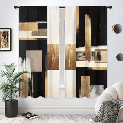 Black Gold Abstract Boho Modern Oil Living Room Bedroom Window Curtains