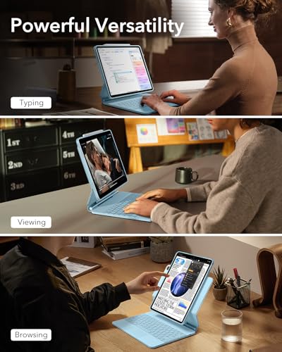 Image of ESR for iPad Air 13 Inch Case Keyboard M4 /M3 /M2 (2026 /2025 /2024), Easy-Set Magnetic Stand, Portrait /Landscape Mode, Removable Case with Multi-Touch Trackpad, Rebound 360 Series, Blue