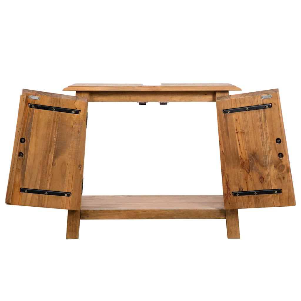 Mobile Sottolavabo in Legno Massello di Pino, 70x32x63 cm | Mobiletto copritubi in stile rustico retrò con ampio vano interno per organizzare lo spazio del bagno.