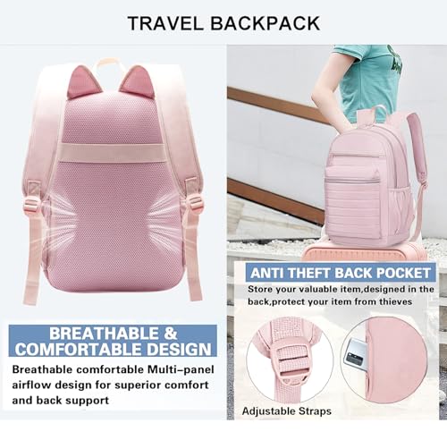 KEOFID Travel Backpack for Women, Womens Work Backpacks, Backpack Purse, Back pack for College Girls, Carry-On Travel Backpacks,Pink Bookbag (Light Pink)4