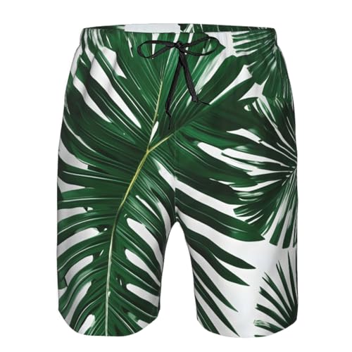 Green Palm Leafs Print Mens Casual Shorts Drawstring Summer Beach Stretch Shorts Novelty Swimtrunks4
