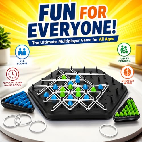 Image of Chain Triangle Chess Game - Triggle Rubber Band Game | Strategy Board Game, STEM Educational Geometry Puzzle & Brain Teaser for Kids & Adults | Family Party Indoor Game, 2-4 Players