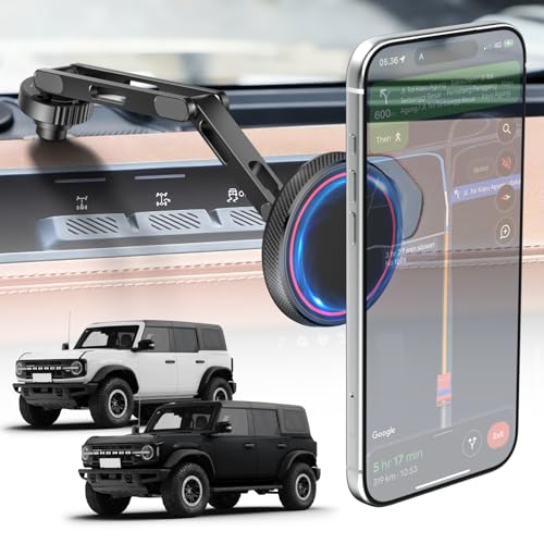 CloudValley Ford Bronco Phone Mount 2021-2026 2/4 Door Magnetic Phone Holder with Aluminum Alloy 360 Adjustable Off-Road Stable No Drill No Damage Easy Install Compatible with iPhone 17-12