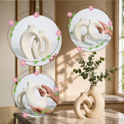 Image of Art Street Knot Norma Double Ceramic Vase |Modern Geometric Shapes |White Decorative Flower Pot for Home| Living Room, Bedroom, and Office Decor|Vase for New Year, Christmas Decor| Size (8x7 Inch)