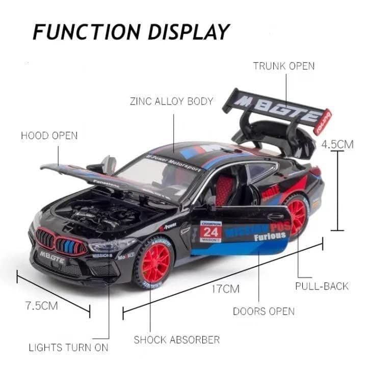 Image of BMW M8 GTE 1:32 Model Car with Box, Zinc Alloy Pull Back Toy car with Sound and Light for Kids Boy Girl Gift [Colors as Per Stock] (BMW M8 GTE 1:32)
