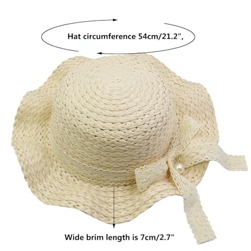 Kids Girl Summer Straw Hat Foldable Wide Brim Sun Hat with Bowknot Floppy Beach Hats Beige2