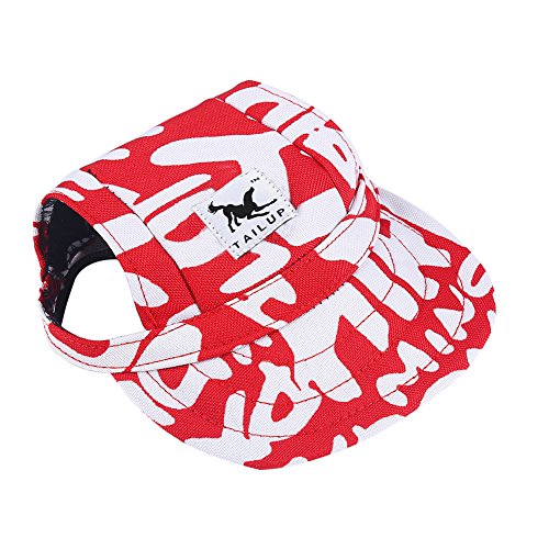Cade Oxford Baseball Cap/Dogs Hat/Visor Cap with Ear Holes for Small Dogs (Red White Letters)