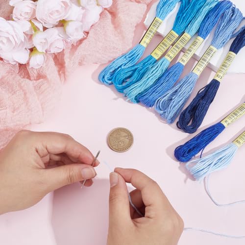 Image of 1 Box 65.6 Yards 8 Skeins 6 Ply Blue Friendship Bracelet String Variegated Embroidery Cotton Thread Bulk Yarn Assorted Cross Stitch Gradient Floss Set for Sewing Hand Making Knitting Crafts