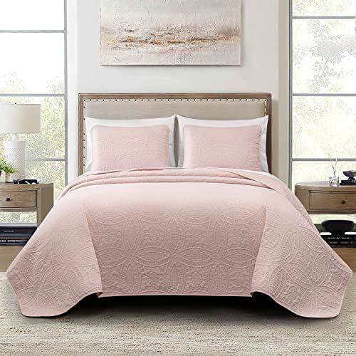 Image of Chezmoi Collection Austin 3-Piece Oversized Bedspread Coverlet Set (Queen, Blush)