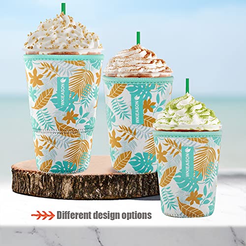 Image of Reusable Iced Coffee Insulator Sleeve for Cold Beverages and Neoprene Cold Coffee Cup Sleeves Cooler Cover 16-32OZ for Coffee Cup, McDonalds, Dunkin Donuts, More (Leaves print)