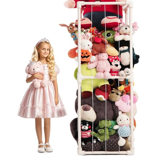 puheca Large Stuffed Animal Storage Organizer, Creative PVC Stuffed Animals Storage Zoo Cage, Vertical Space Saving Large Capacity Plush Toy Zoo Holder for Kidroom Playroom-White