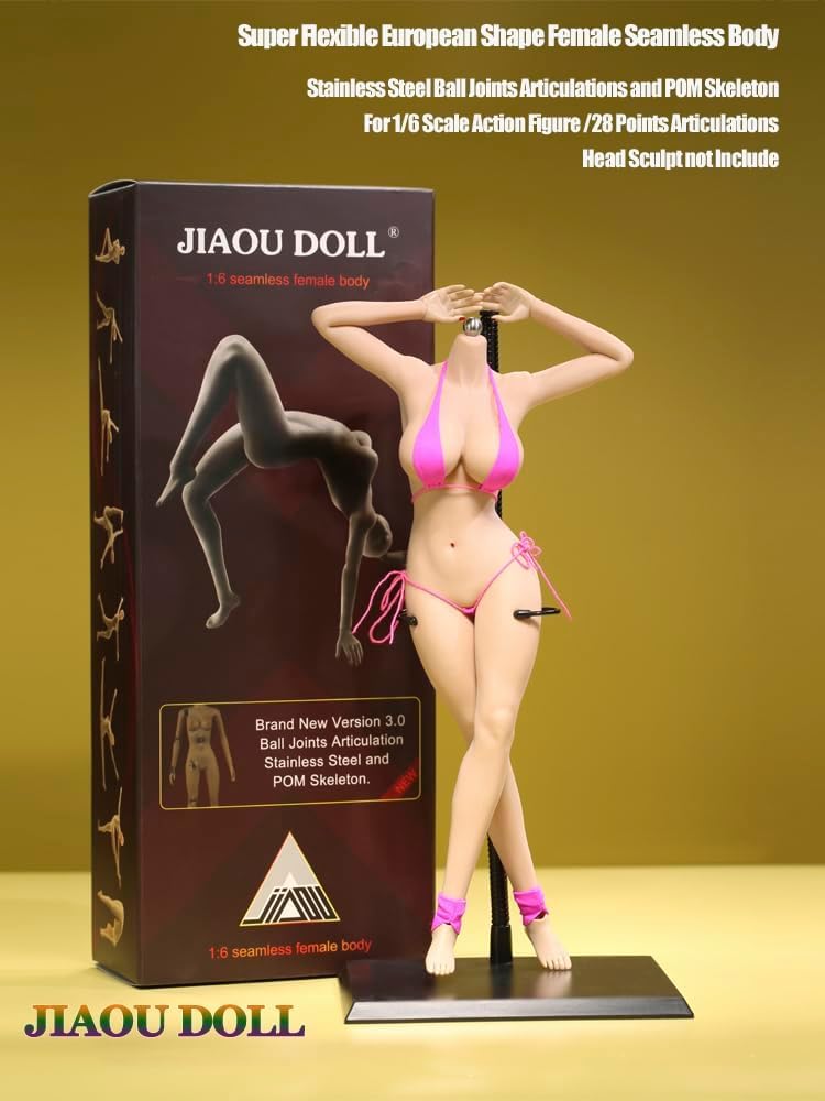 AMITD Cuerpo de figura de acción sin costuras de 1/6 pulgadas, marco europeo, busto medio, muy flexible, pie fijo, sin esculpir la cabeza (piel pala)