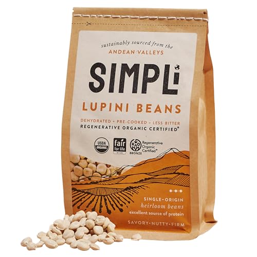 SIMPLi Regenerative Organic Certified Lupini Beans, High Protein Plant-Based Snack with 14g Per Serving, Low-Carb Lupini Beans with Firm Savory Taste,12.48 OZ