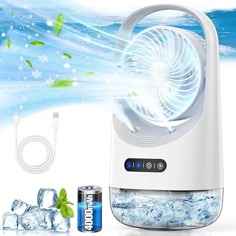 ZHENGXOO 4000mAh Portable Air Conditioners, 3 In 1 Personal Air Conditioner,3 Speeds USB Mini Air Cooler with 400ML Water Tank for Bedroom, Office, Living Room, White Cover