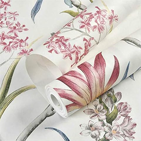 Chinoiserie Wallpaper Bedroom Wall Covering Modern Vintage Pink Floral Wallpaper Blue Tropical Butterfly Birds Flower Wall Paper 10Mx53Cm Wp44301 Creamy White Cover