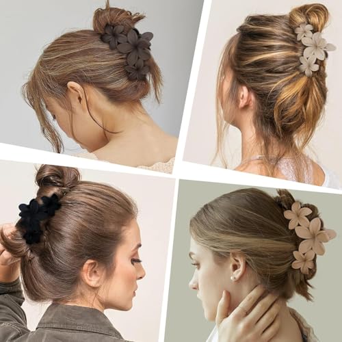 Image of ANNACREATIONS 4 Pcs Korean Fashion Flower Matte Hair Claw Clip for Thick & Thin Hair Strong Hold Hair Clutcher Hair Accessories Clutches for Women & Girls
