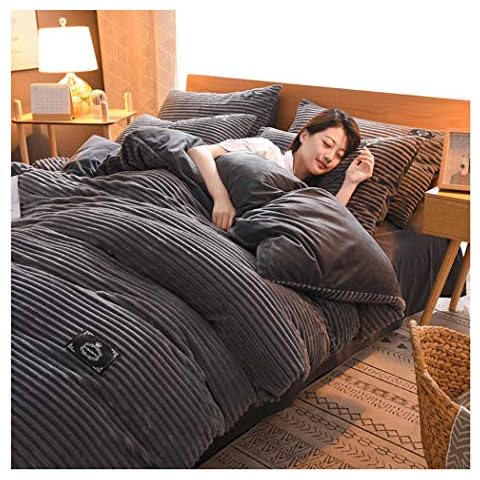 Homebed 4pc 100% Velvet Flannel Duvet Cover, Solid Color, No Inside Filler, Zipper Close (Queen, Grey) Cover