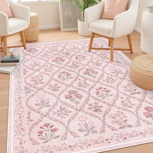 Dadasgk 5x7 Nursery Rug for Baby Girl, Blush Pink Boho