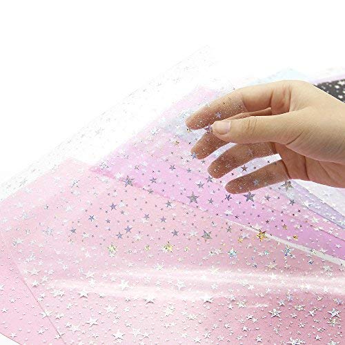 Glitter Synthetic Leather Fabric Laser Star Printed Translucent Sheets 8 Pcs 7.7" X 12.9" (20Cm X 33Cm) Diy Craft Assorted Colours For Hair Bows (Translucent Leather) #TOP4