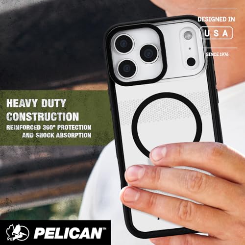 Image of Pelican Protector iPhone 17 Pro Max Case with Camera Stand - Clear | Compatible with MagSafe Rugged Phone Case w /16ft Military-Grade Drop Protection -Heavy Duty Phone Cover for iPhone 17 Pro Max