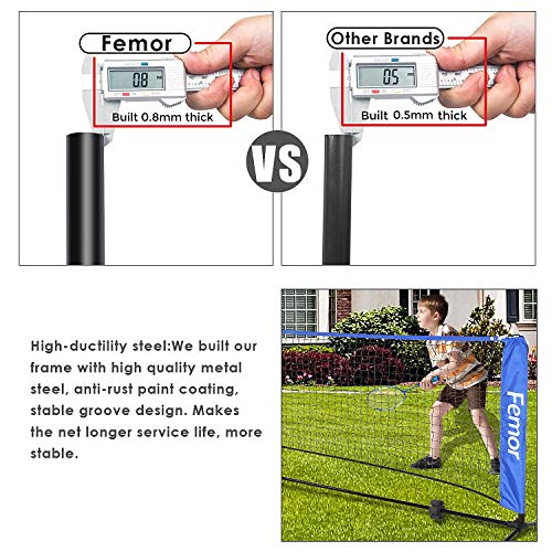 femor Portable Badminton Volleyball Tennis Net - 10/14/17 ft Net for Soccer Tennis, Pickleball, Kids Volleyball, Beach Ball - Sports Net with Poles & Carrying Bag for Indoor, Outdoor, Beach, Backyard