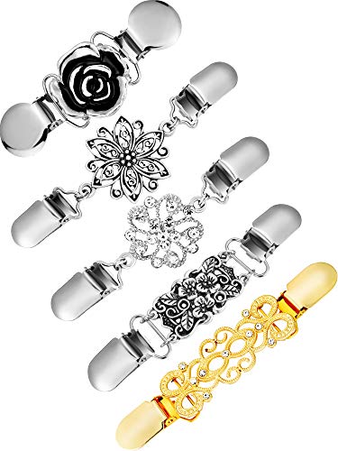 Gejoy 5 Pieces Sweater Shawl Clips Set Retro Cardigan Collar Clips Antique Flowers