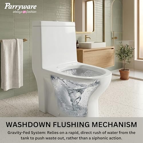 Image of Parryware SUTRA Washdown One-Piece Western Commode | S Trap 220mm One Piece Western Toilet (680 x 360 x 710 mm) / Rim Washdown Flush Commode with Soft Close Toilet Seat Cover (White) | C8965