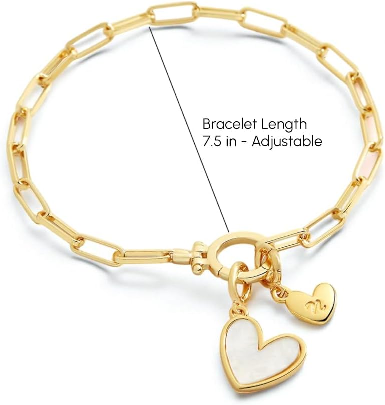 Mint & Lily Mother Of Pearl Initial Heart Charm Bracelet for Women, Fade, Rust, and Tarnish Free Jewelry, Gift for Women