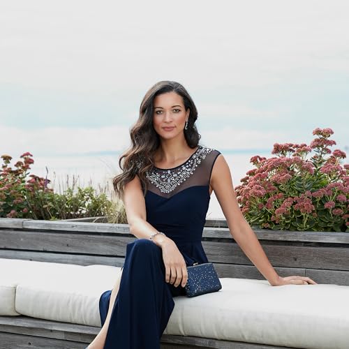 Image of Alex Evenings Women's Long A-line Mother of The Bride Dress with Illusion Neck and Sleeves (Petite and Regular Sizes)