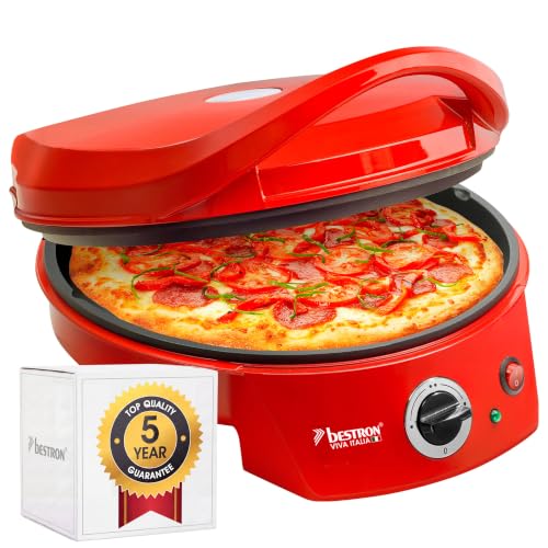 Bestron Four à Pizza Électrique, Four à Pizza Jusqu'à 230°C, Chauffage Haut/Bas pour Pizza Faite Maison Ou Surgelée, Tarte Flambée, Quiche Ou Wraps Jusqu'à Ø 27Cm, 1800 Watts, Couleur: Rouge
