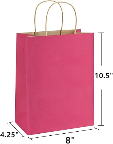 Miniatura 2 de BagDream Bolsas de regalo de color rosa intenso de 8 x 4.25 x 10.5 pulgadas, 100 bolsas de papel, bolsas de regalo de papel con asas, bolsas de