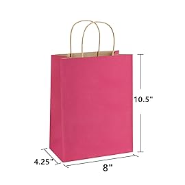 BagDream Hot Pink Gift Bags 8x4.25x10.5 100Pcs Kraft Paper Gift Bags with Handles Medium Bulk, for Shopping Party Favor, Retail Merchandise Grocery Paper Sacks