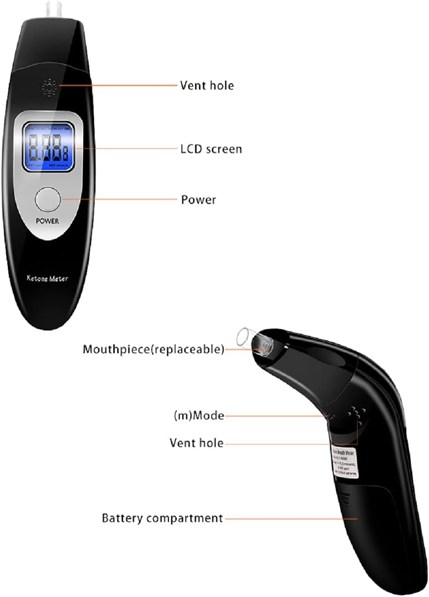 Ketone Meter, Ketosis Breath Analyzer, Keto Meter with 10 Mouthpieces