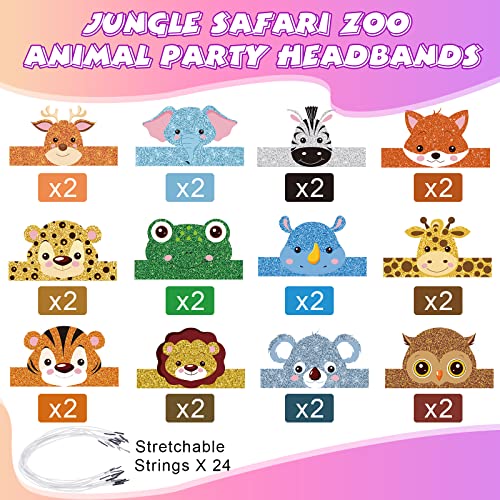 Gersoniel 24 Pcs Animal Party Hats Jungle Safari Crowns, Jungle Animal - image 2