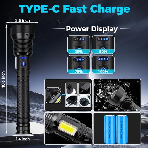 Rechargeable LED Flashlights High Lumens, Super Bright Tactical Flashlight with 7 Modes, Adjustable Focus, Powerful Handheld IPX6 Waterproof Flashlights for Home, Camping, Hiking, Emergencies