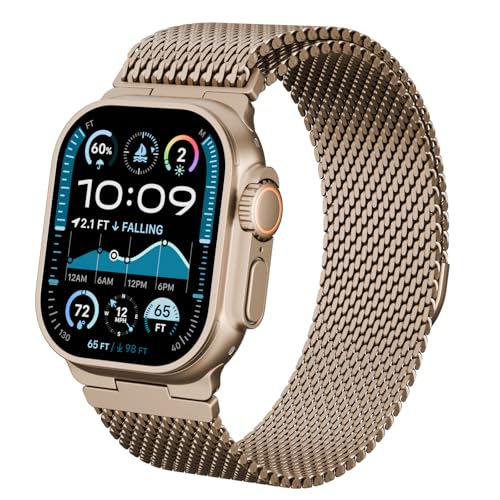 Drimobiuty Stainless Steel Magnetic Clasp Band Compatible for Apple Watch 49mm 46mm 45mm 44mm 42mm Men Women,Adjustable Metal Loop for iWatch Ultra2 Ultra Series10/9/8/7/6/5/4 SE3/2/1,Gold -  DR01204C