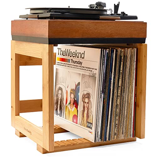 HomeBuddy Vinyl Record Storage - 1x Record Player Holder for Albums - Wooden Record Crates for Vinyl, Holds up to 75 LPs - Storage Box and Music Player Stand with Rack Shelf for Albums and Accessories
