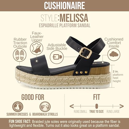 Image of CUSHIONAIRE Melissa Espadrille Platform Sandals For Women with Adjustable Ankle Strap and Memory Foam Insole-Comfortable Womens Sandals for Summer