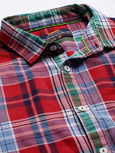 Image of The Indian Garage Co Men Slim Fit Checkered Full Sleeves Spread Collar Casual Shirt