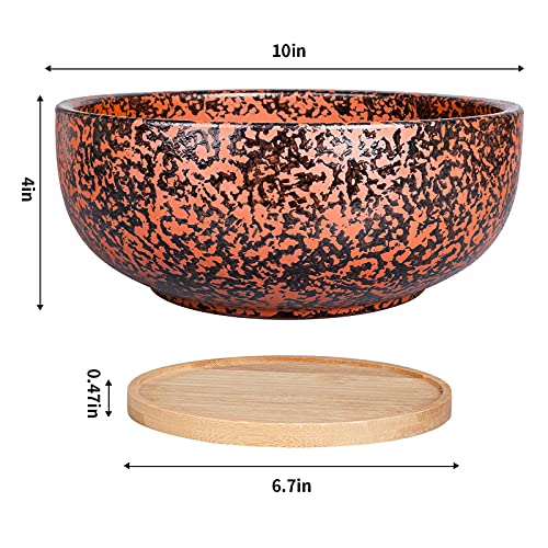 Fivepot 10 Inch Large Terracotta Succulent Planter Garden Plant Bowl Deep Flower Pot Indoor And Outdoor Decor Drainage Bamboo Tray #TOP1