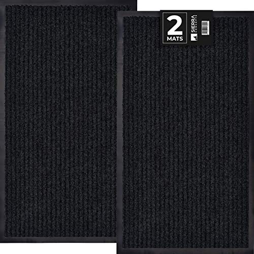 Sierra Concepts 2-Pack Front Door Mat Ribbed Black - Indoor Outdoor Floor Doormat Rug Entryway Welcome Mats - Entrance Shoe Scraper, Entry Inside Outside Garage Traffic Utility Porch Area, 30" X 17" #TOP1