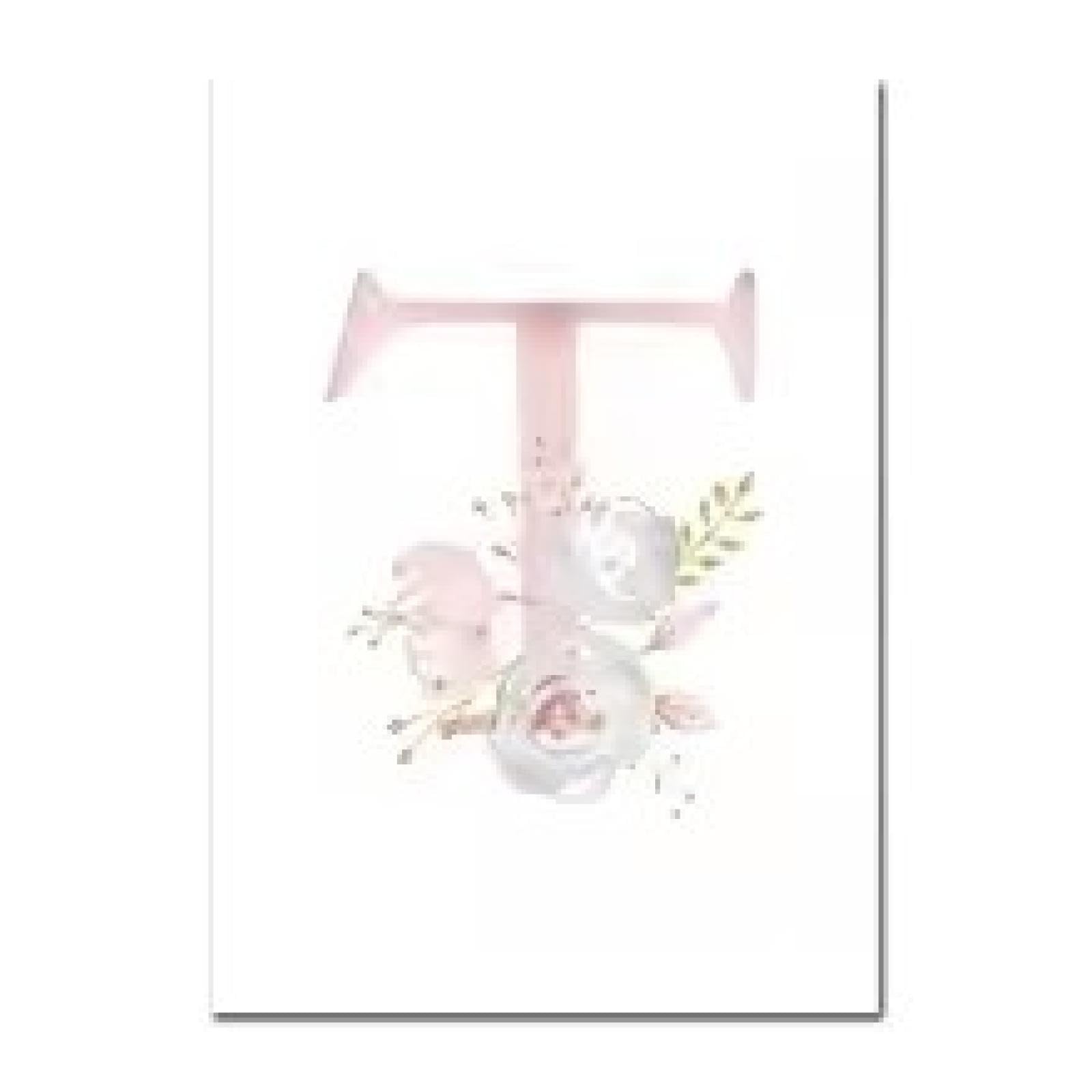 TONGYINLI Aquarell-Poster mit rosa Buchstaben und Blumen, Cartoon-Leinwanddruck, Gemälde, Wandkunst, Bild für Kinderzimmer, Dekoration, Wandbild, 50 x 70 cm, Rahmen