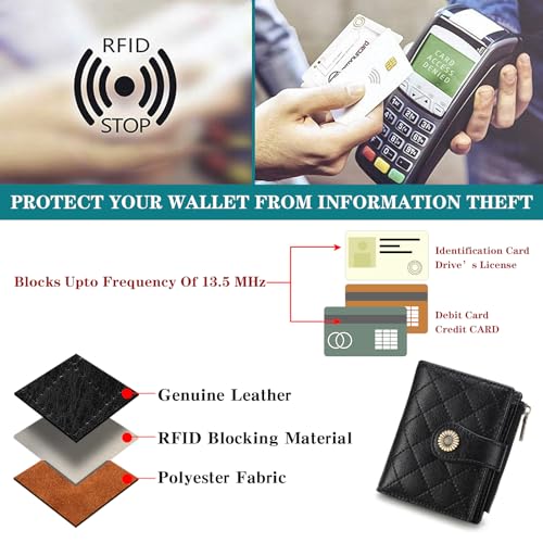 Image of FALAN MULE Small Wallet for Women Bifold RFID Blocking Leather Card Holder with Zipper Coin Pocket